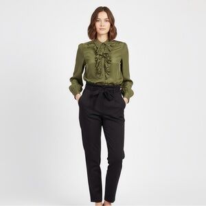 Garland Studio 100% Silk Olive Green Button Down Blouse Shirt